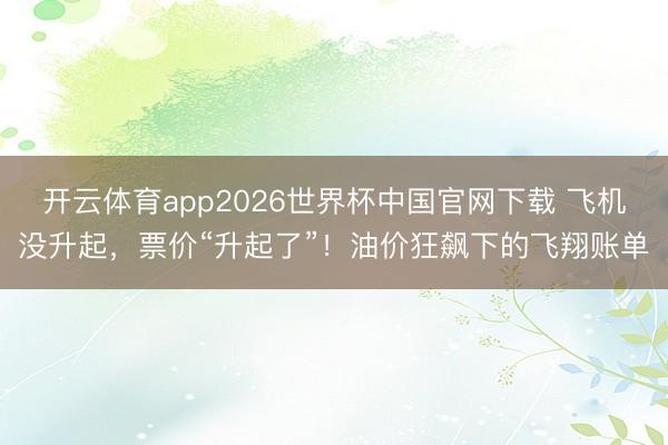 开云体育app2026世界杯中国官网下载 飞机没升起，票价“升起了”！油价狂飙下的飞翔账单